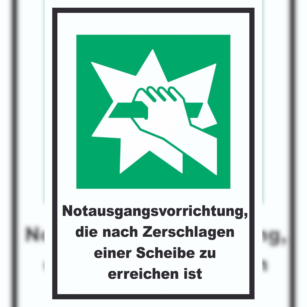 HB-Druck Notausgangsvorrichtung die nach Zerschlagen einer Scheibe zu erreichen ist A2 Rückseite selbstklebend Schild Image