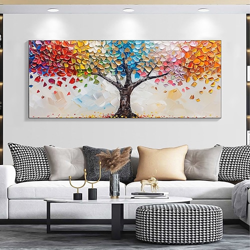 handgemachtes originales farbenfrohes Ölgemälde mit Lebensbaum auf Leinwand, abstrakte Baumlandschaft, Wandkunst für die Inneneinrichtung mit gespanntem Rahmen ohne Innenrahmen Image