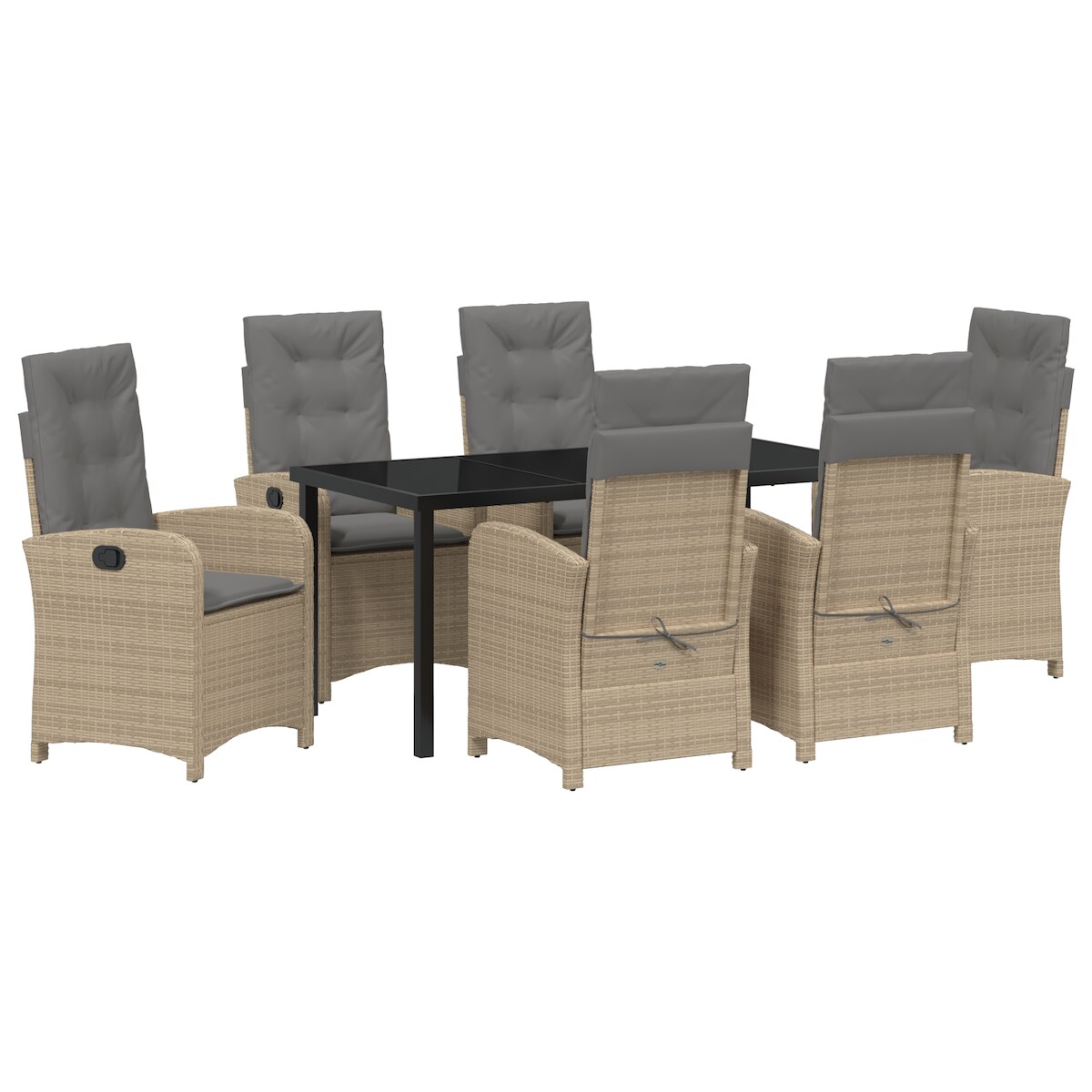vidaXL 7-teiliges Garten-Essset mit Kissen Beige Poly Rattan Image