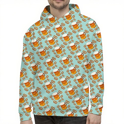 Kapuzensweatshirt Pullover Bayerisch München Deutsch alpin Bischofsärmel Grafik für Herren Erwachsene 3D-Druck für Karneval Oktoberfestbier Party Alltagstauglich Image