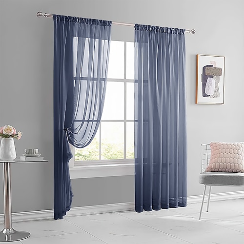 Vorhangvorhänge, moderne, minimalistische Doppelstrang-Polyestervorhänge im Landhausstil – durchsichtig Stoffvorhänge für die Dekoration von Wohnzimmer, Schlafzimmer und Arbeitszimmer Image