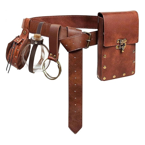 Mittelalterlich Renaissance Taillengürtel Kostüm Herren Damen Keltisch Vikinger Fantasie Halloween Karneval Leistung LARP Erwachsene Gürtel Schwertscheide Magische Flasche Image