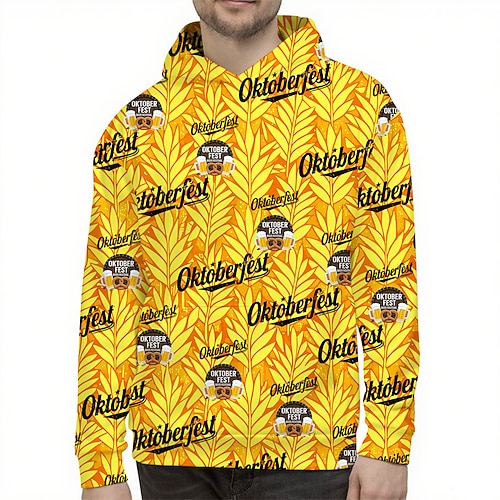 Kapuzensweatshirt Pullover Bayerisch München Deutsch alpin Bischofsärmel Grafik für Herren Erwachsene 3D-Druck für Karneval Oktoberfestbier Party Alltagstauglich Image