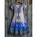 Musikfestival Damen Midikleid Freizeitkleid T-Shirt-Kleid Sommerkleid A Linie Kleid Urlaub Lässig Boho Strand Normale Passform Grafik Blatt Batik Kurzarm V Ausschnitt Rosa Blau Orange Grün Sommer