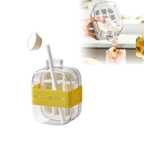 Eiswürfelflasche, 2-in-1-Wasserflasche mit berührungsloser Eiswürfelform, Deckel und Behälter, Flasche zur Eiswürfelherstellung, vertikale Eiswürfelform mit Strohhalmverschluss zum einfachen Lösen Image