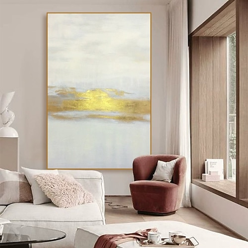 handgemachtes Ölgemälde auf Leinwand, Wandkunst, Dekoration, modern, abstrakt, golden, für Wohnzimmer, Wohnkultur, gerollt, rahmenlos, ungedehntes Gemälde Image