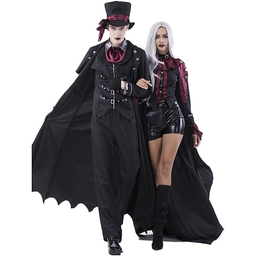 Paar-Cosplay Vampir-Paarkostüme für Männer und Frauen Film-Cosplay Cosplay-Kostümparty schwarzer Mantel Weste Hose Halloween Karneval Maskerade Image