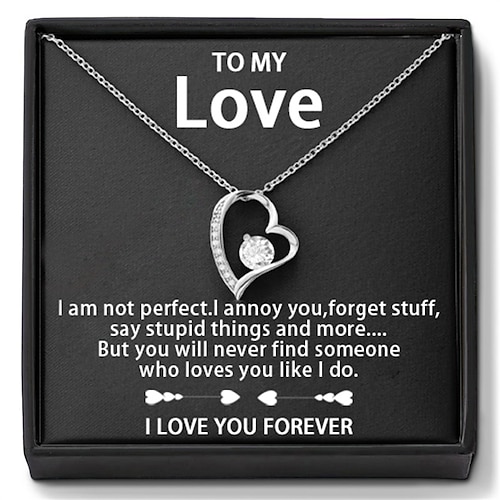 Collana to my love, regalo di Natale per lei, collana con ciondolo a forma di cuore in zirconia cubica con scatola portagioie con fiori artificiali, regalo romantico per San Valentino, anniversario,