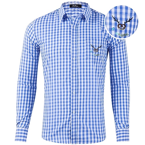 Oktoberfest Kariert Lederhosenhemd Brezel Hirsch-Druck Bayerisch Deutsch Wiesn Herren Karneval Bier Festival Stoff im traditionellen Stil Hemd Image