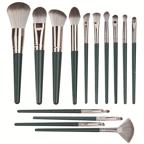 14-teiliges Make-up-Pinselset, professionelle Pinsel zum Verblenden von Grundierung, Lidschatten, Eyeliner, Kontur und Gesicht mit weichen synthetischen Borsten und Holzgriffen für Anfänger und Profis Image