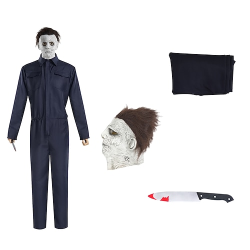 Michael myers Karneval Maske Kostüm Overall Halloween Horror Gruseliges Kostüm Erwachsene Herren Halloween Karneval Leistung Party Einfaches Karnevalskostüm Verkleiden Image