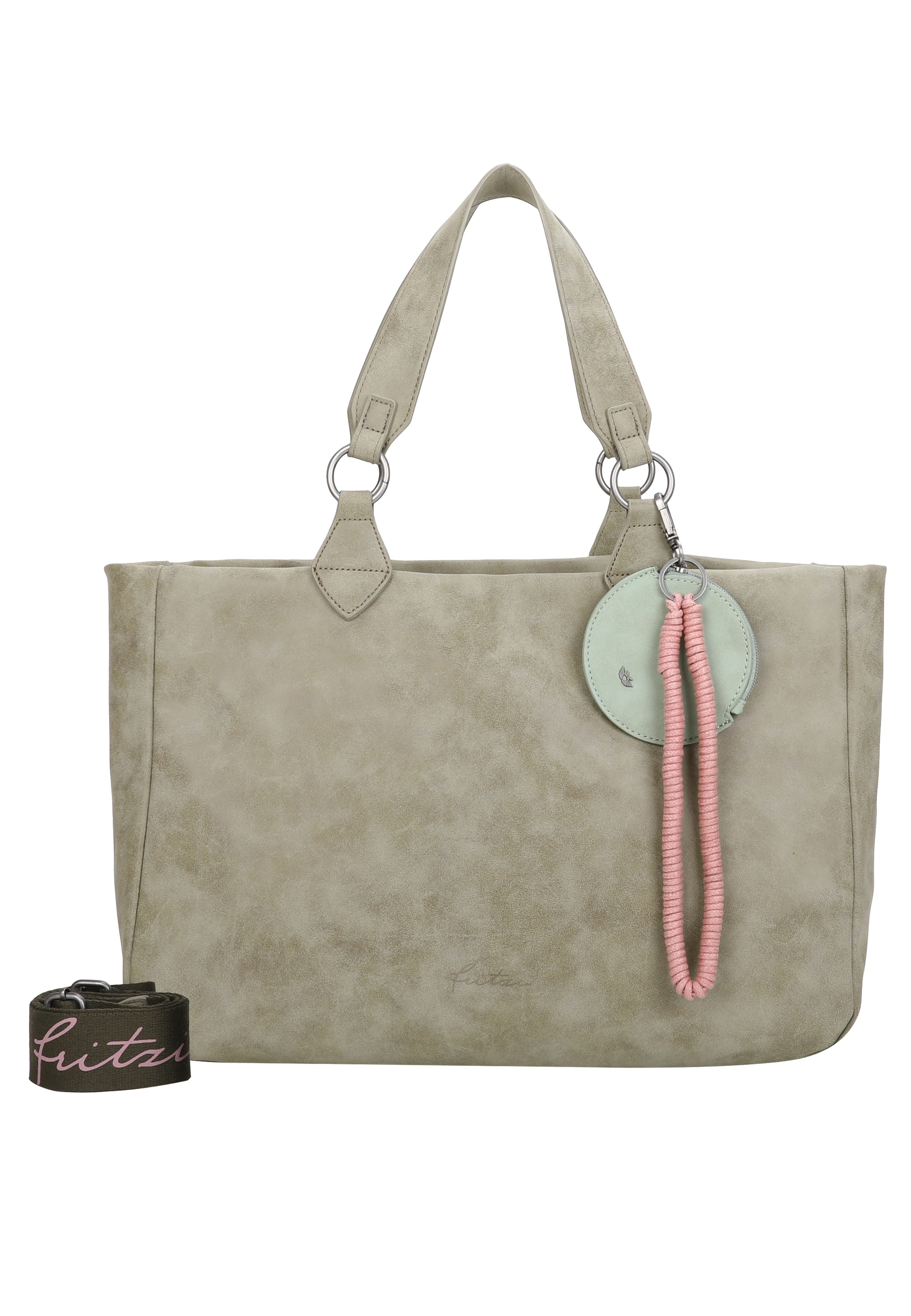 Henkeltasche FRITZI AUS PREUSSEN "Izzy Vintage", Damen, Gr. B/H/T: 42cm x 29cm x 42cm, grün, Polyurethan (PU), unifarben, Taschen, mit Taschen-Anhänger und Schlüsselschlange