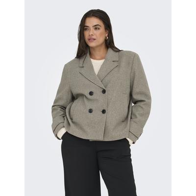 Kurzjacke ONLY CARMAKOMA "CARFREJA LIFE SHORT DB JACKET OTW NOOS", Damen, Gr. 52, braun (mocha meringue detail:melange), Web, Obermaterial: 100% Polyester, meliert, modisch, hüftlang, V-Ausschnitt, Langarm, Jacken Image