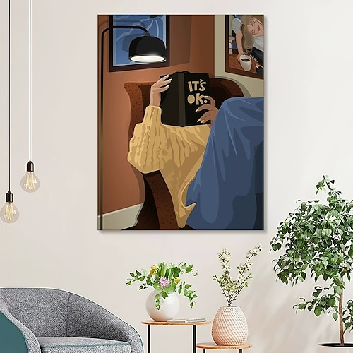 handgefertigtes Ölgemälde auf Leinwand, Wanddekoration, abstrakt, frisch und heilend, Mädchen liest ein Buch, Kunst für die Heimdekoration, gerollte Leinwand (ohne Rahmen) Image