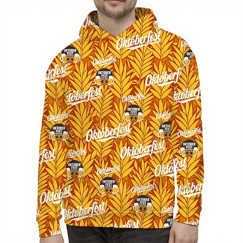 Bayerisch München Deutsch Bischofsärmel Kapuzensweatshirt Pullover Bier Brezel Grafik für Herren Erwachsene 3D-Druck für Karneval Oktoberfestbier Party Alltagstauglich Image
