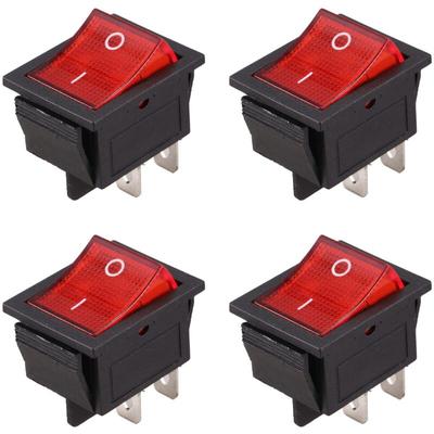 Tlily - 4X Rot Beleuchtet 4 Pin dpst on / OFF-Snap in Wippschalter 16A 20A 250V ac Image