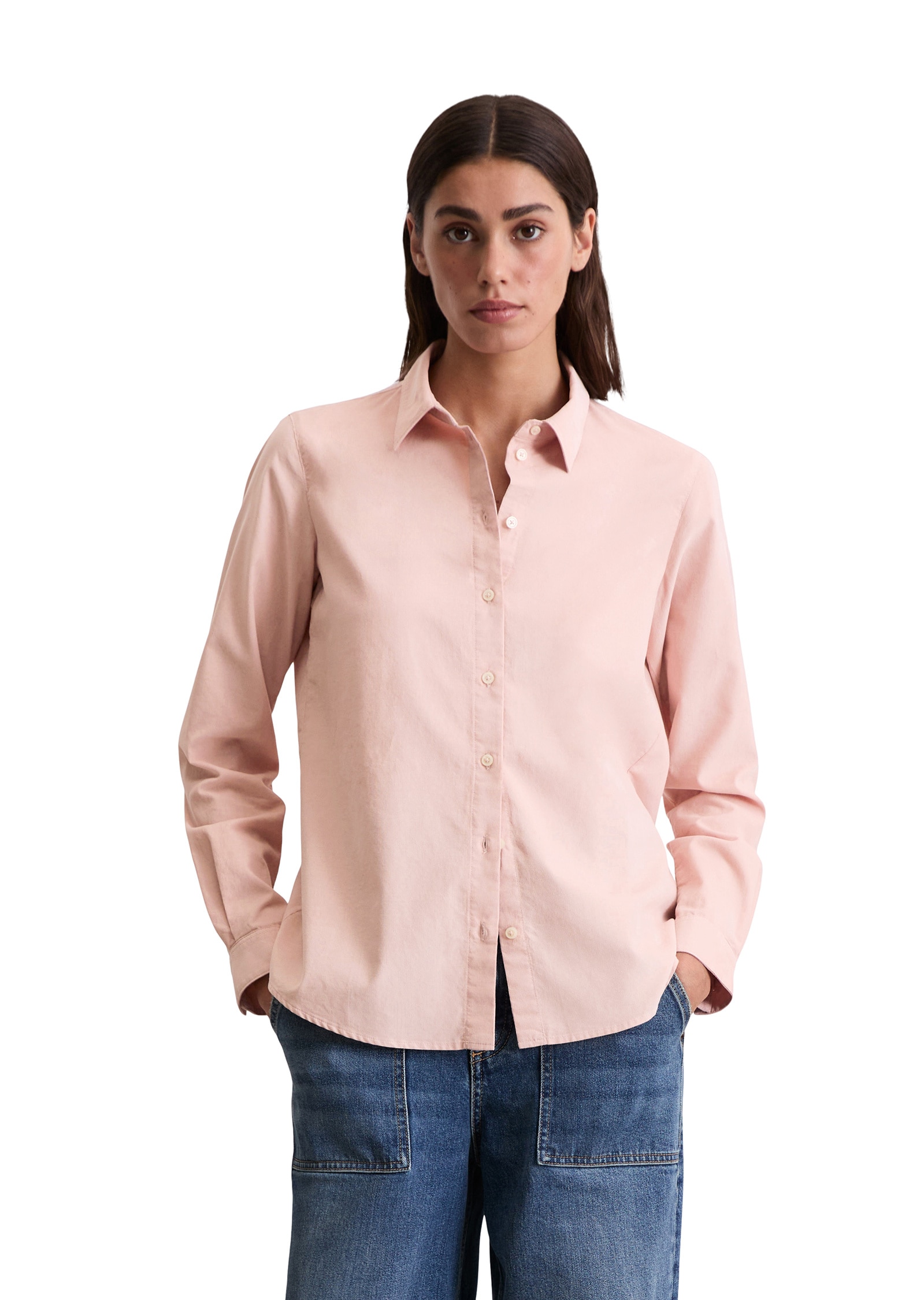 Langarmbluse MARC O'POLO "in samtiger Cord-Qualität", Damen, Gr. 34, rosa (pastel rose), Obermaterial: 78% Baumwolle, 22% Lyocell, unifarben, Basic, regular fit normal, Manschette, Blusen