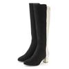 Stiefel LASCANA, Damen, Gr. 36, schwarz (schwarz, weiß), Obermaterial: 100% Textilmaterial. Futter: 100% Lederimitat. Decksohle: 100% Lederimitat. Laufsohle: 100% Synthetik, mehrfarbig, feminin, Schuhe, Langer Stiefel, Stiefelette mit Blockabsatz in...