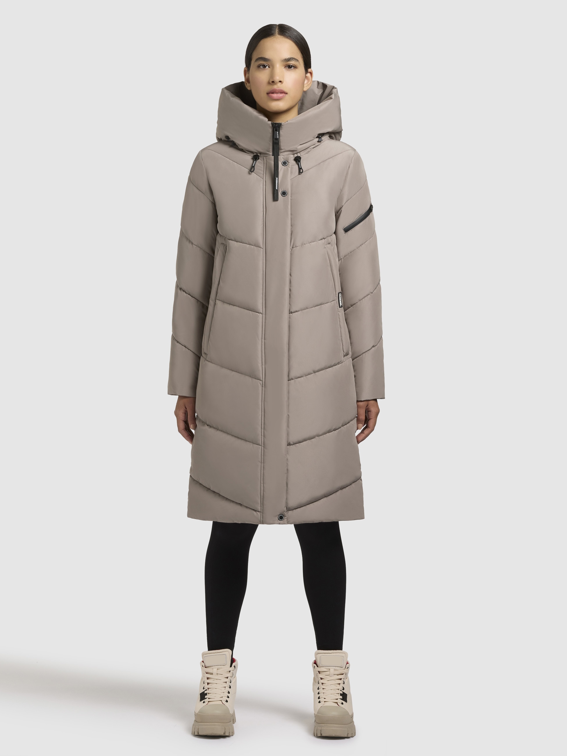 Steppmantel KHUJO "JANGE", Damen, Gr. M, beige (graubeige), 100% Polyester, unifarben, Casual, loose fit knielang, Mäntel Image