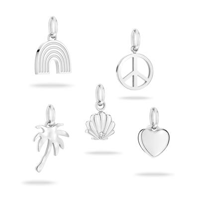 Anhänger-Set TAMARIS "Multipack All About Beads Regenbogen Peace-Zeichen Palme Muschel Herz", silber (silberfarben, kristallweiß, kristallweiß), Schmuckanhänger, Damen, Edelstahl, 3,4 g, mit Zirkonia (synth.) Image