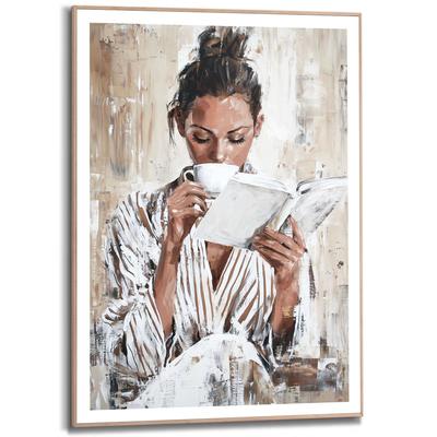 Poster REINDERS "Morning Reading", braun (farbe bild(er): braun), B:50cm H:70cm T:2,2cm, Bilder, Wohnzimmer - Frau - Lesen - Kaffee - Braun - MDF - Menschen - 50x70 cm Image