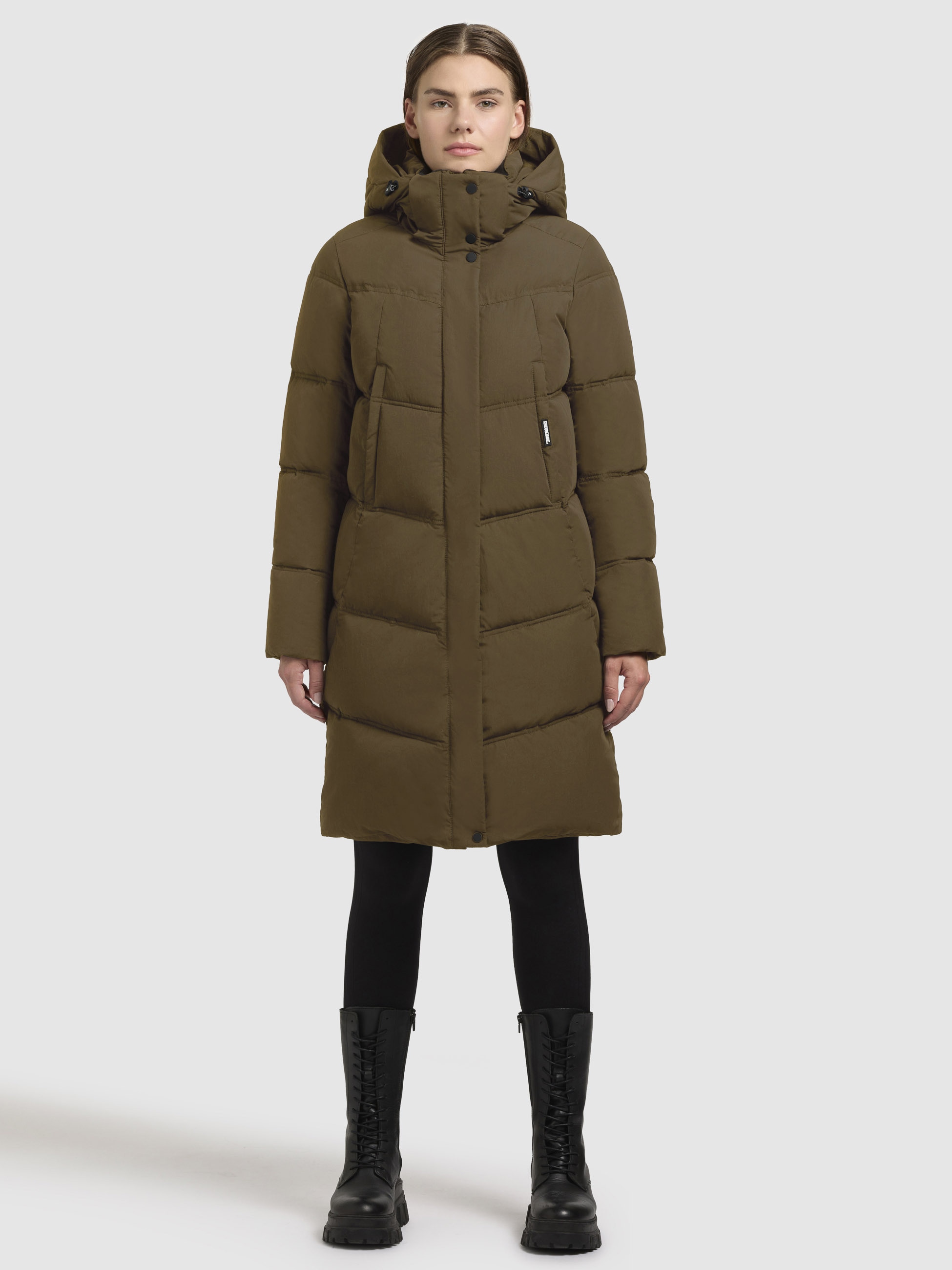 Steppmantel KHUJO "GRAYA", Damen, Gr. S, grün (khaki), 70% Baumwolle, 30% Polyamid, unifarben, regular fit ca. Mitte Oberschenkel, Mäntel Image