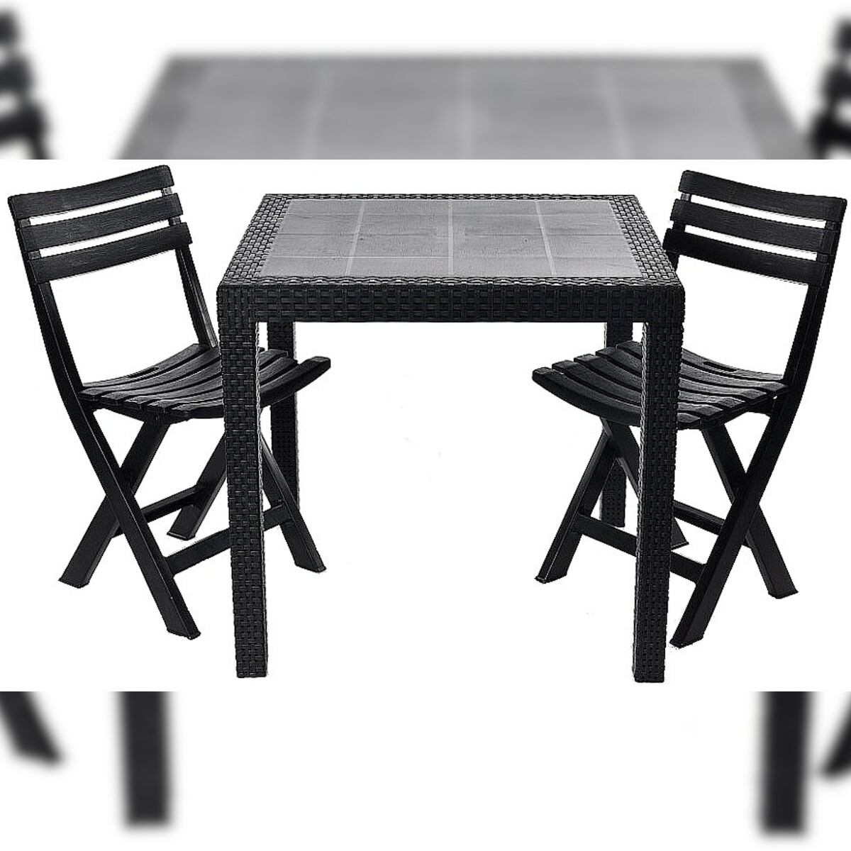 Gartenset Sitzgruppe Tisch Stuhl 3-tlg 78x44x42cm Schwarz Kunststoff Garten Bistro Rattan-Optik Image