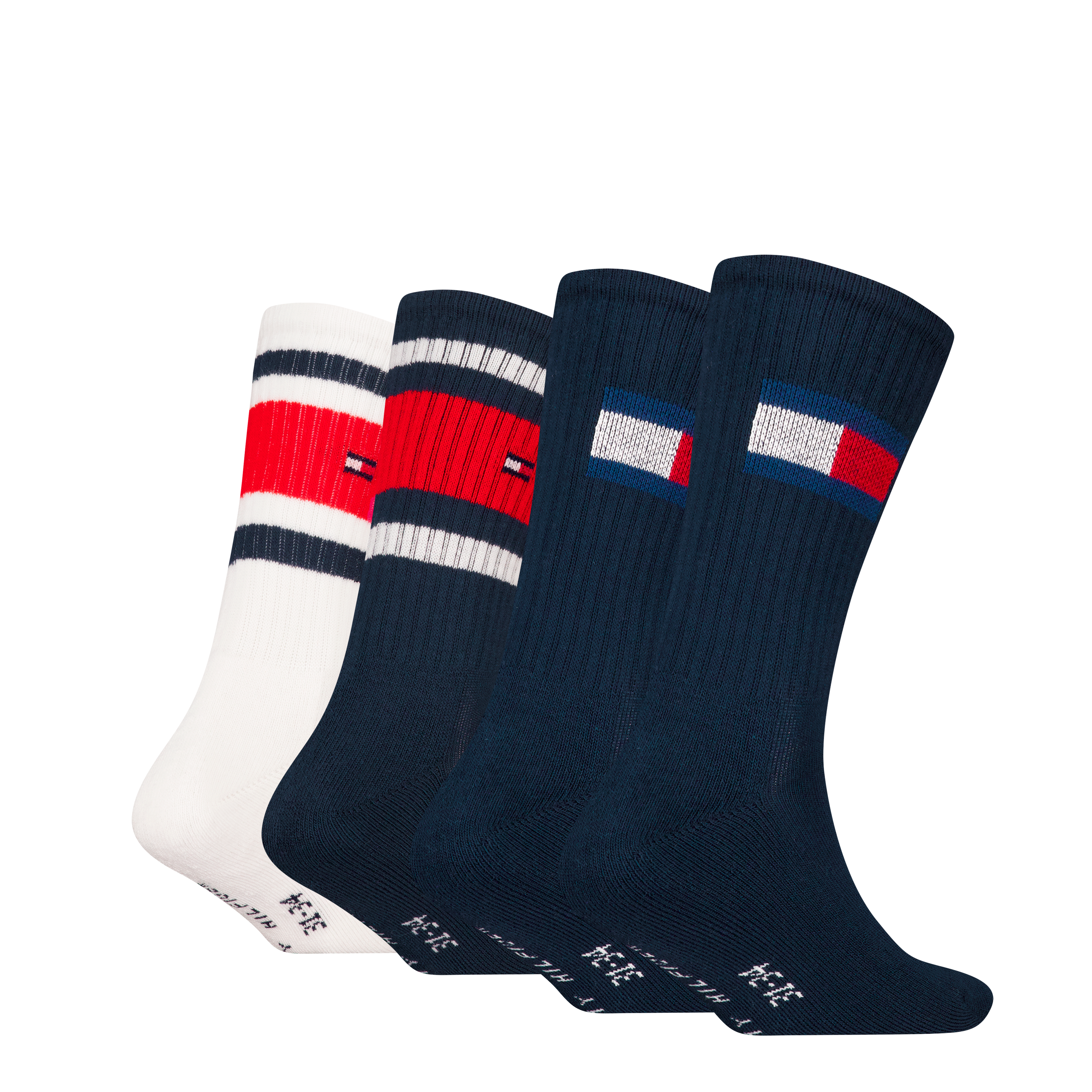 Socken TOMMY HILFIGER "TH KIDS SOCK 4P FLAG & SPORT STRIPE ECOM", Damen, Gr. 39-42, blau (navy), Baumwolle, Elasthan, Polyamid, mehrfarbig, Socken, mit verstärkten Fersenbereichen Image