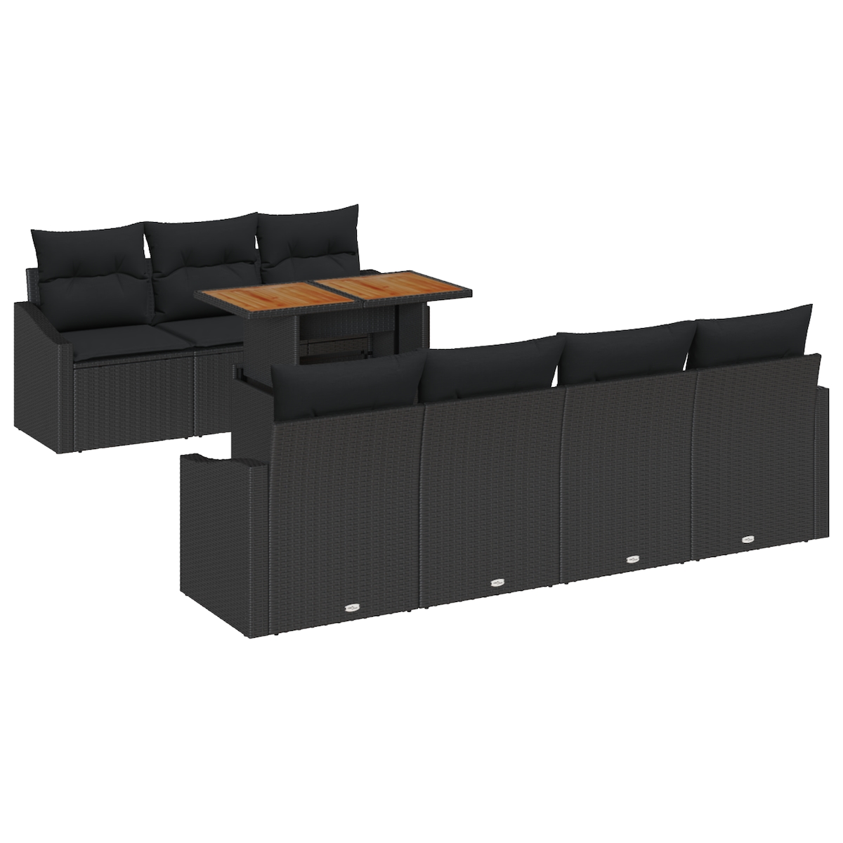vidaXL 8-teiliges Garten-Esszimmer-Set mit Kissen in Schwarz Image