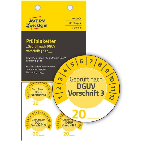 Avery Zweckform Prüfplaketten »7909« blau 30,0 x 30,0 mm 80 Stück gelb Image