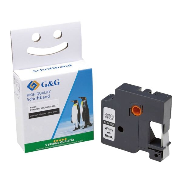 G&G Schriftband ersetzt Dymo D1 S0720610/45021 12 mm schwarz, 1.2 cm Image