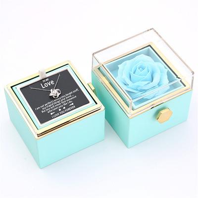 To My Love Necklace with Forever Roses Box, Christmas Gift for Her, Romantic Rotating Jewelry Box with Soap Flowers and Eternal Rose, Flip Design Packaging for Proposal, Valentine's Day, Ann