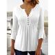 Women's Blouse Solid Color Plain Elegant Bohemia Stylish 3/4 Length Sleeve Ruffle Sleeve V Neck Regular Tops Work Daily Holiday Ruched Ruffle Buttons Black White Wine Red Summer Spring Fall