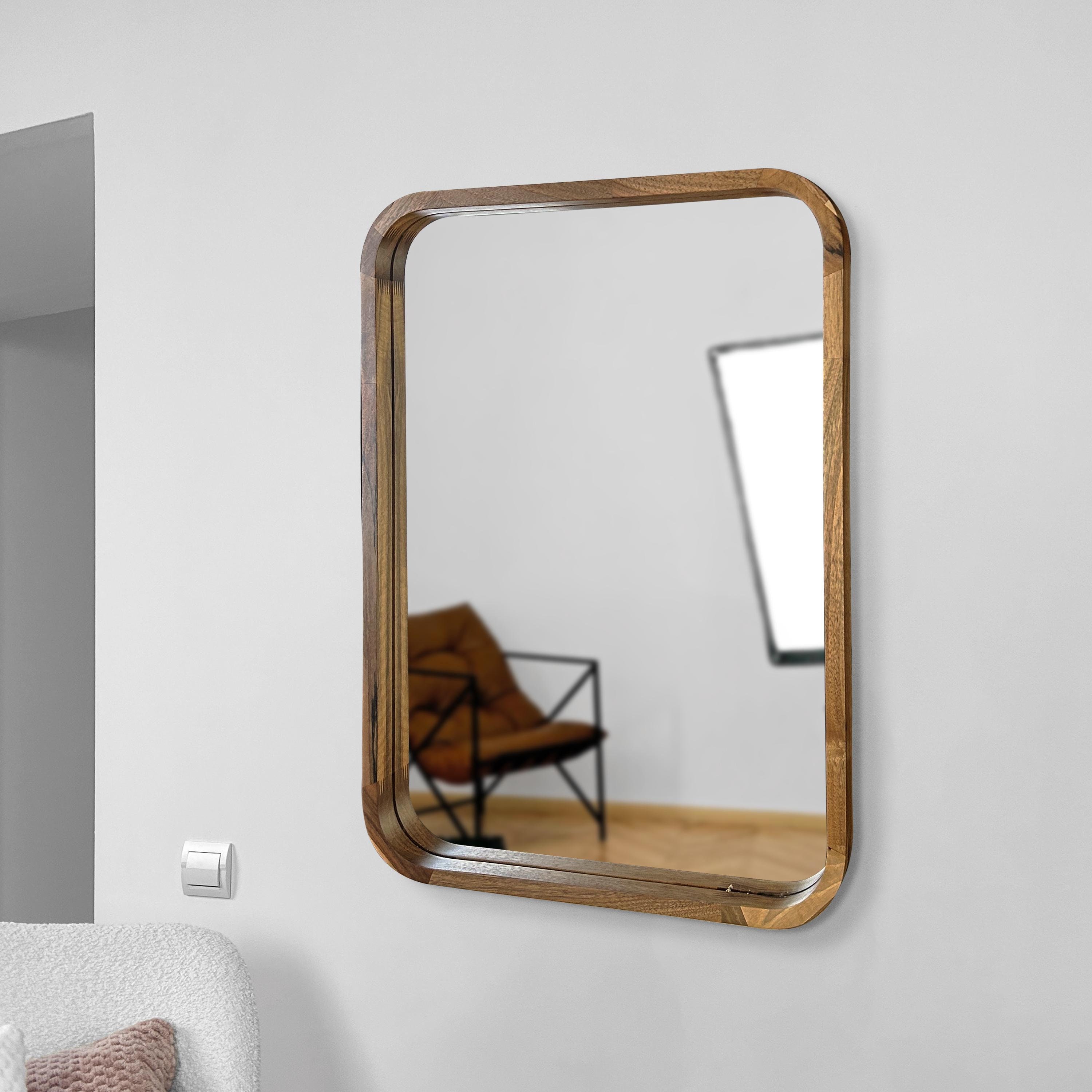 Specchio rettangolare in noce, specchio estetico in legno, specchio da parete con cornice in rovere, specchio moderno da parete, specchio rettangolare