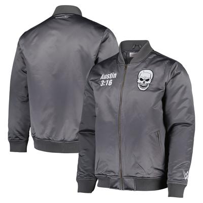 WWE Stone Cold Fanatics European Exclusive Mitchell & Ness Bomber Jacke - Holzkohle - Herren Image