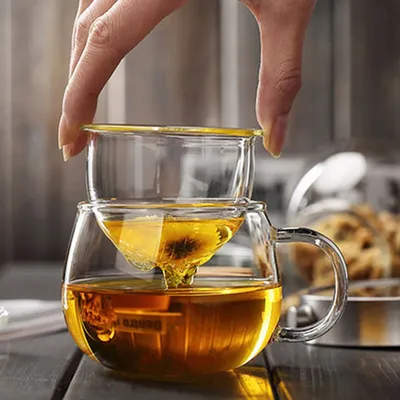 Glass Tea Cup with Infuser and Lid 11oz/350ml Borosilicate Tea Cup Clear Mug for Loose Leaf Tea, Herbal Tea and Tea Bags
