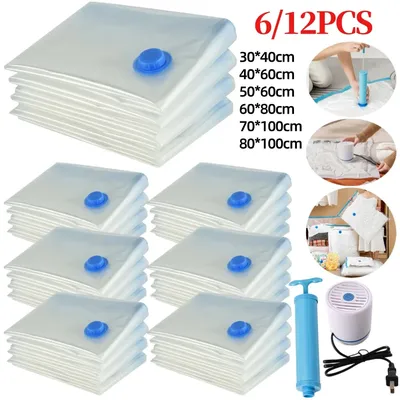 6/12PCS Vacuum Bag for Clothes Storing Dustproof Compression Sealer Bag Space Saving Blankets Clothes Pillows Storage Container