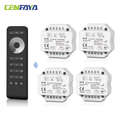 4-zone Wireless AC Triac LED Dimmer Controller 110V 220V 230V Push Switch 2.4G RF Dimming Remote Control for Single Color Lamp