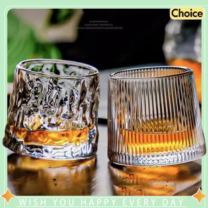 Verdickter Kristall-Whisky-Becher, drehbar, ohne Spitze, Scotch Bourbon, Cocktailglas, Barzubehör, Heimgebrauch, Felsenbecher für kalte Getränke Image