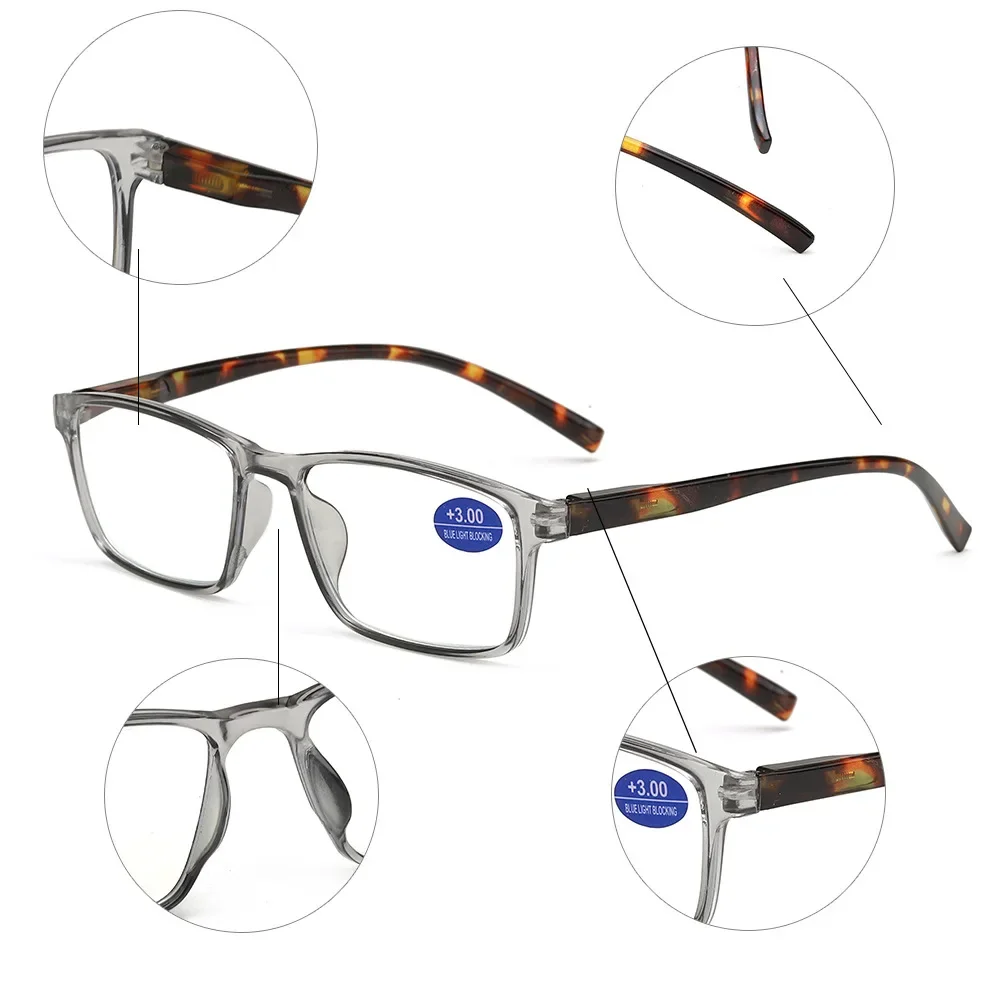 2 stücke Große Rahmen Anti Blau Licht Lesebrille Unisex Frühling Bein Gläser Harz Linsen Tragbare Lesebrille Image