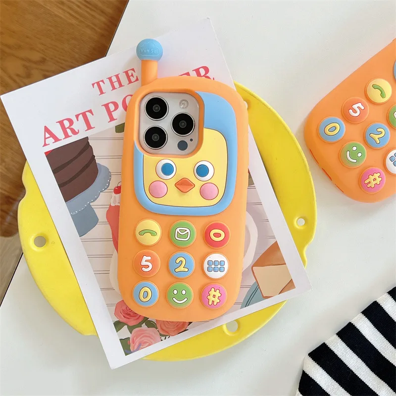 Lustige 3D-Cartoon-Huhn-Antennen-Design-Handyhülle für iPhone 16, 15, 14, 13, 12, Pro Max, weiche, stoßfeste Silikon-Schutzhülle Image