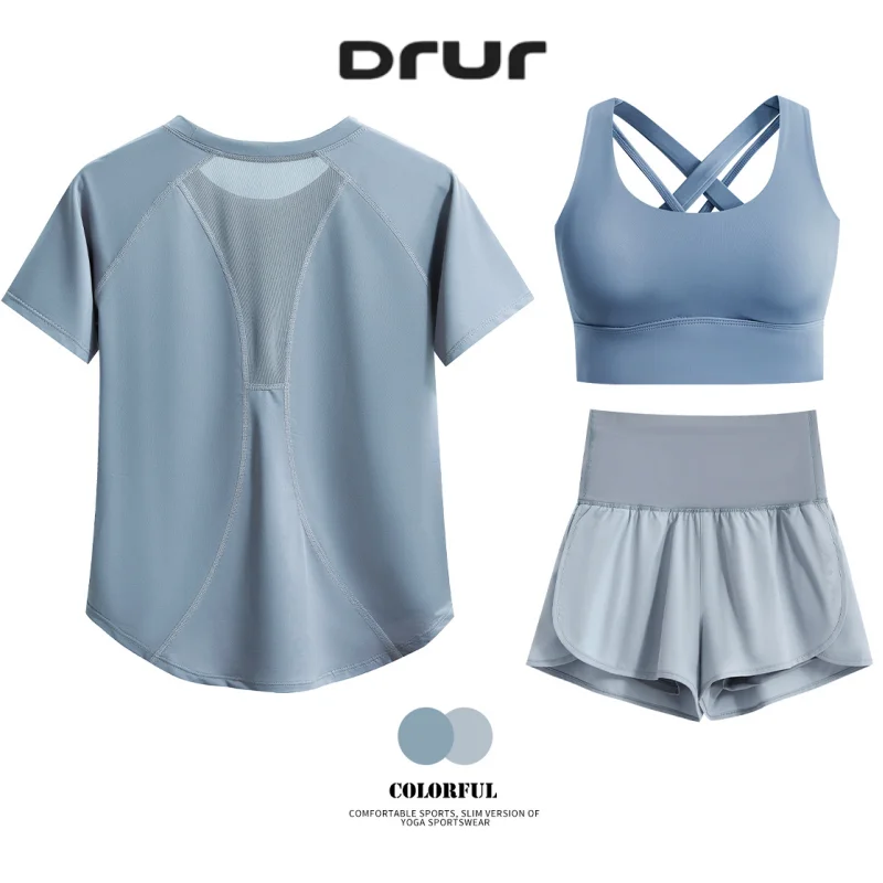 DRUR Frauen 2 stücke/3 stücke Yoga Set Sommer Leichte Atmungsaktive Lose Sportswear Outfit 2 Stück Fitness Tops Shorts lauf Anzug Neue Image