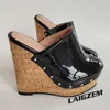 LAIGZEM Damen-Plateau-Pumps, Slip-On-Pantoletten, High-Heels, Sandalen mit Nieten, runder Zehenbereich, handgefertigte Damen-Schuhe für Damen, Übergröße 39, 44, 45, 52