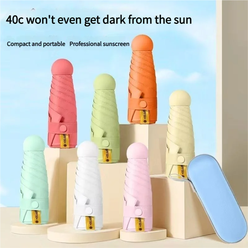 Flacher 50 % Rabatt auf Sonnenschutz-Sonnenschirm, Damen-Sonnenschirm, Anti-UV, sonniger und regnerischer Sonnenschirm mit doppeltem Verwendungszweck, Taschenschirm, Port Image