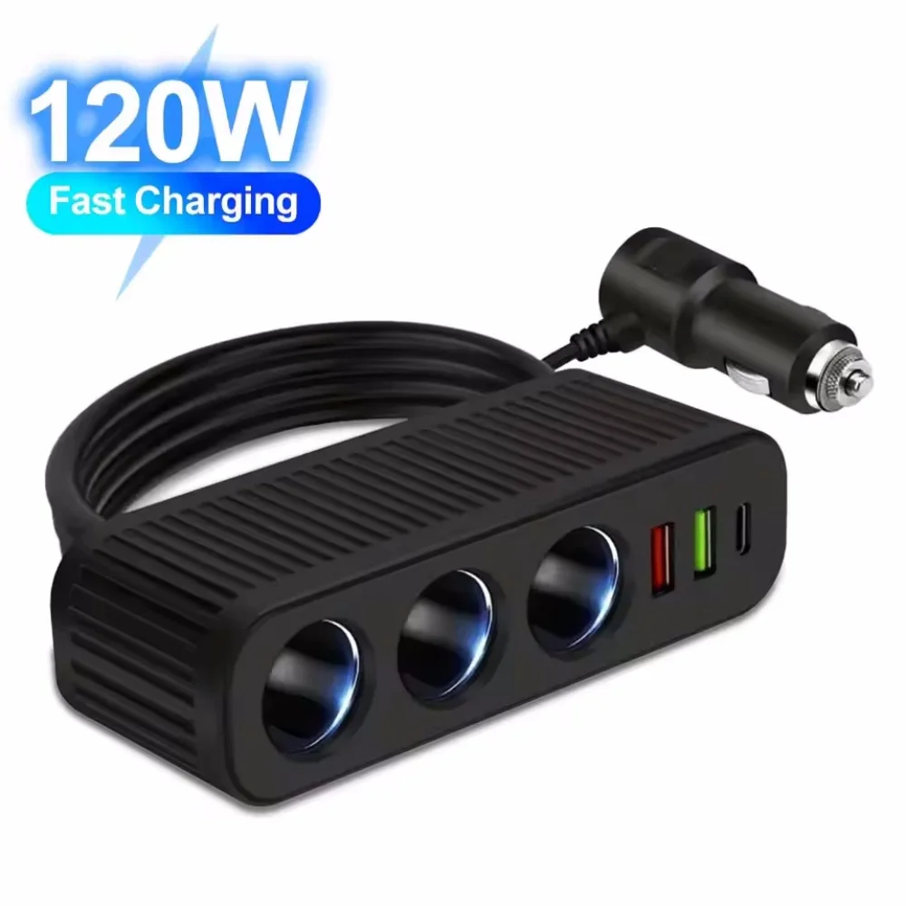 12V/24V Auto Zigarettenanzünder 120W Autoladegerät PD QC USB Schnellladung Netzteil Ladegerät 3/4 Port Multifunktionssteckdose Image