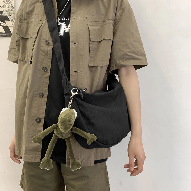HUA HUA Canvas-Umhängetasche, großes Fassungsvermögen, Hip-Hop-Street-Style für Männer und Frauen