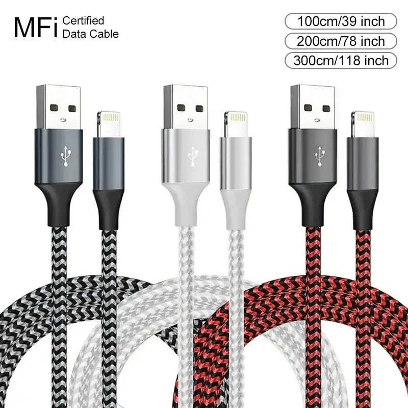 Cavo USB di ricarica rapida da 1M 2M 3M A Lightning per iPhone 11 12 13 14 Pro XS Max XR X Cavo dati per caricabatterie USB con filo intrecciato in nylon