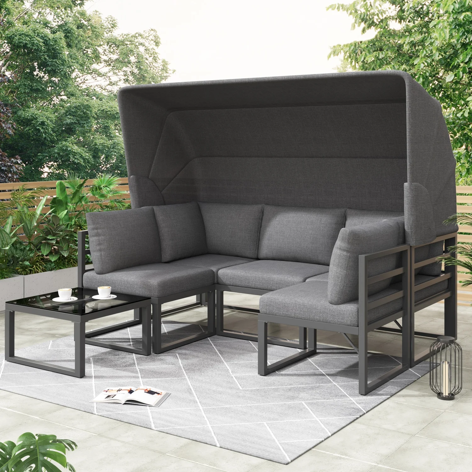 Garten-Lounge-Set, Gartenmöbel für den Außenbereich, Sitzgruppe, Balkonmöbel-Set mit wetterfestem Balkonhocker, Tisch für den Garten Image