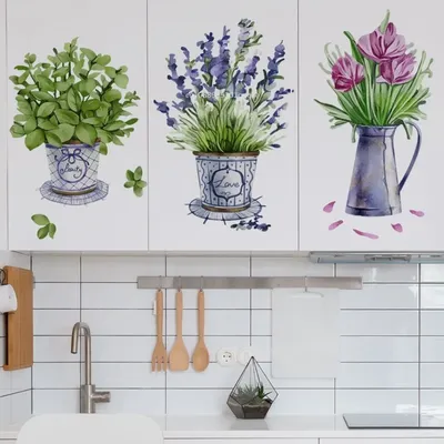 1set Aquarell Blumentöpfe Wand Aufkleber für Küche Zimmer Dekor Salon Möbel Dekor Aufkleber für Wohnzimmer Kunst Wand Aufkleber Image