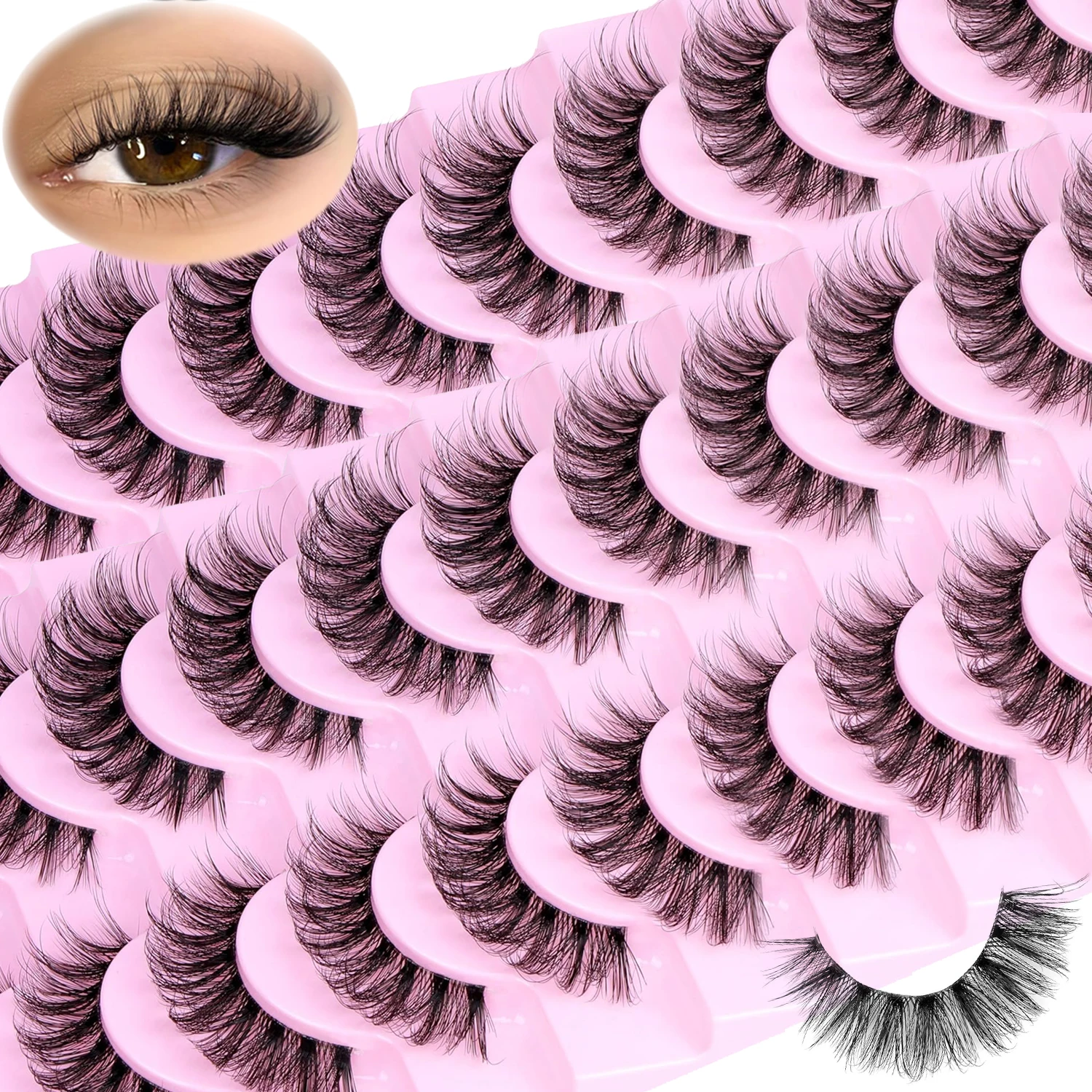 20 Paare/2 Pack Natürliche Wimpern Flauschige Falsche Wimpern Wispy Lashes 3D Volumen Streifen Wimpern D Curl Gefälschte Wimpern Image